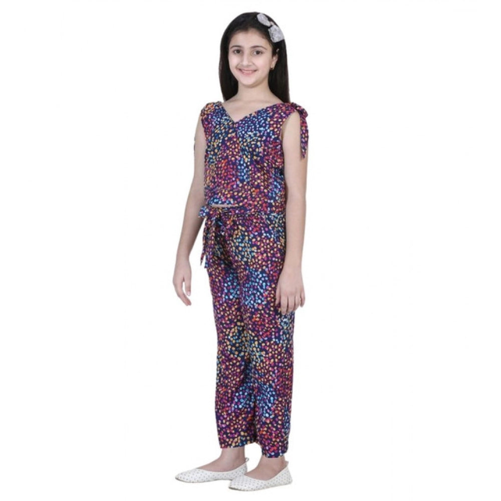 Girl's Polyester Crepe Floral Short Sleeve Set - Multicolor