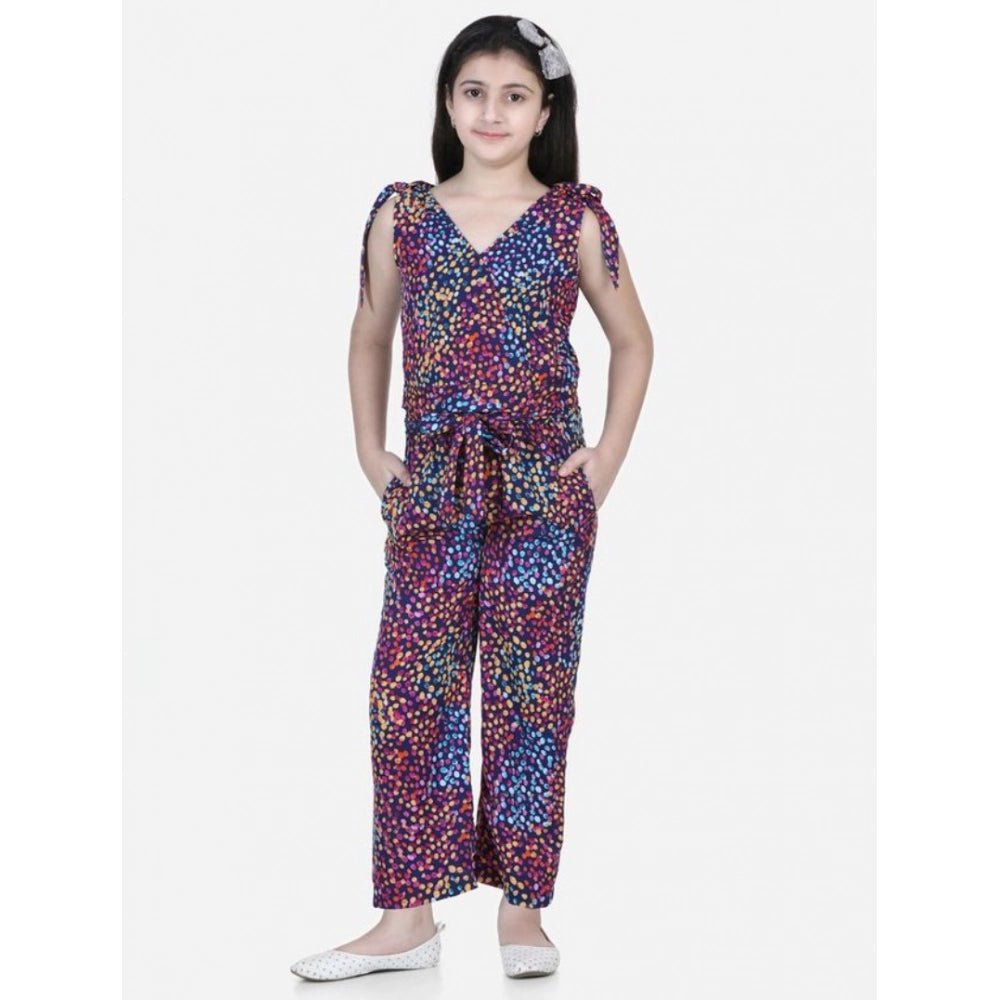 Girl's Polyester Crepe Floral Short Sleeve Set - Multicolor