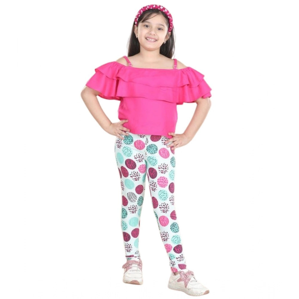 Girl's Cotton Floral Elasticated Jegging and Top - Pink