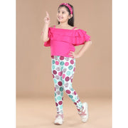 Girl's Cotton Floral Elasticated Jegging and Top - Pink