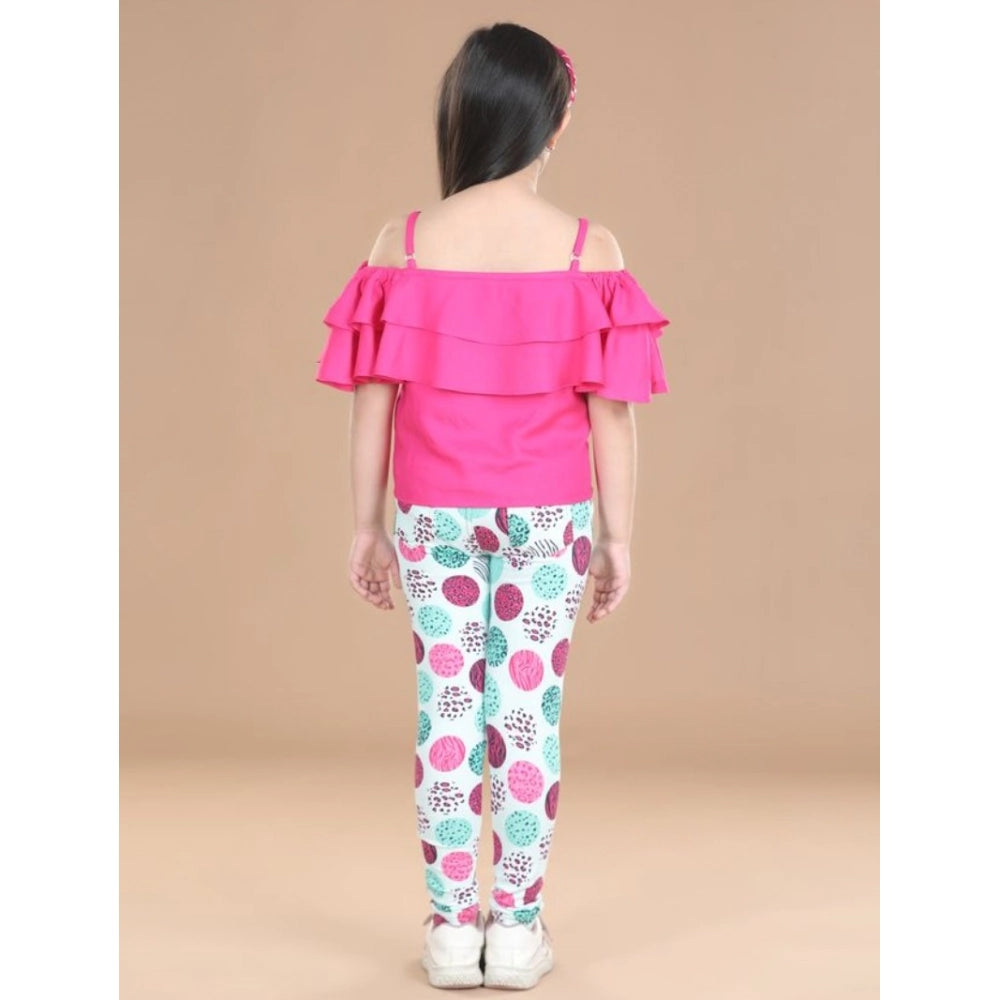 Girl's Cotton Floral Elasticated Jegging and Top - Pink