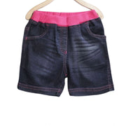 Girl's Denim Ribbed Elasticated Shorts - Pink-Blue