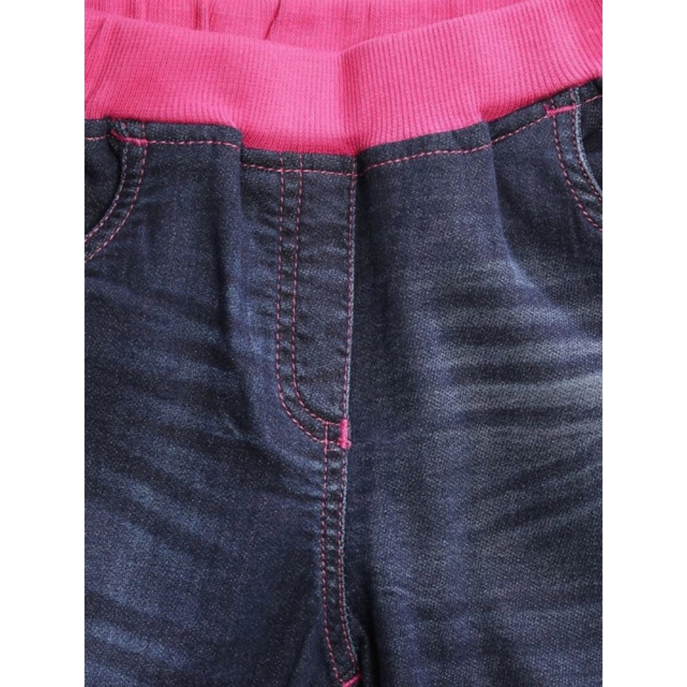Girl's Denim Ribbed Elasticated Shorts - Pink-Blue
