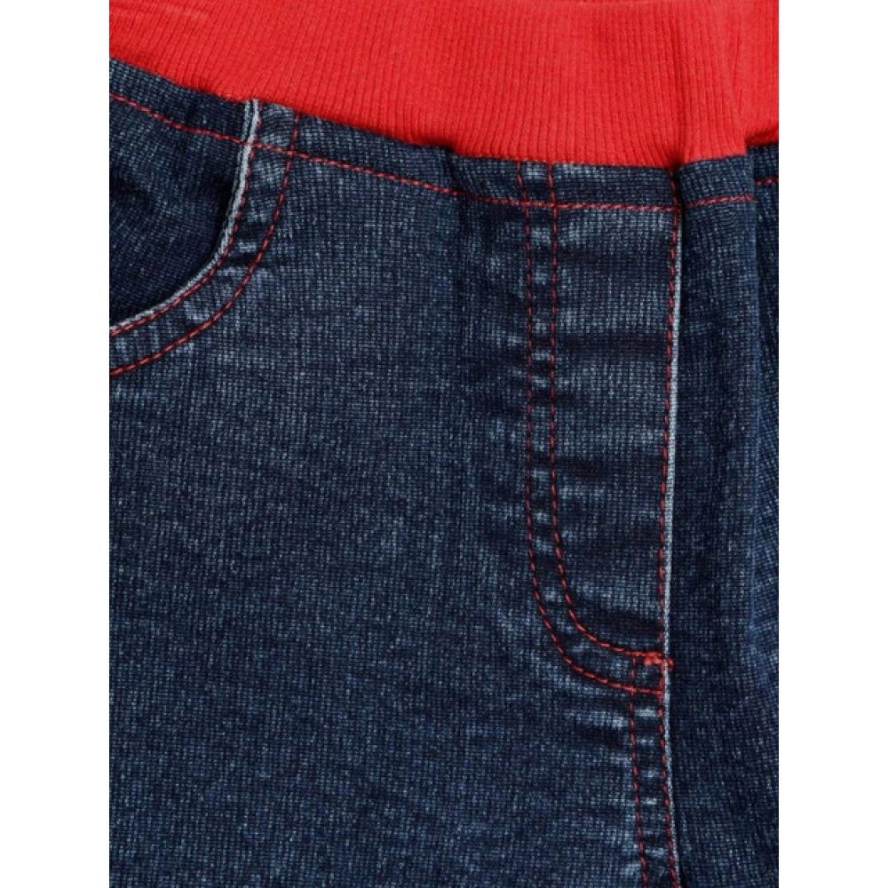 Girl's Denim Lace Inserts Sleeveless Shorts - Blue-Red
