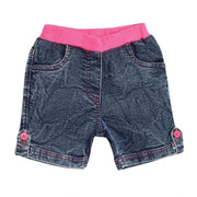 Girl's Denim Lace Inserts Sleeveless Shorts - Blue-Pink