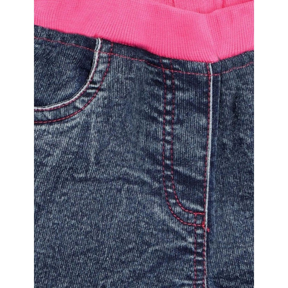 Girl's Denim Lace Inserts Sleeveless Shorts - Blue-Pink