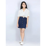 Girl's Denim Solid Buttoned Skirt - Navy Blue