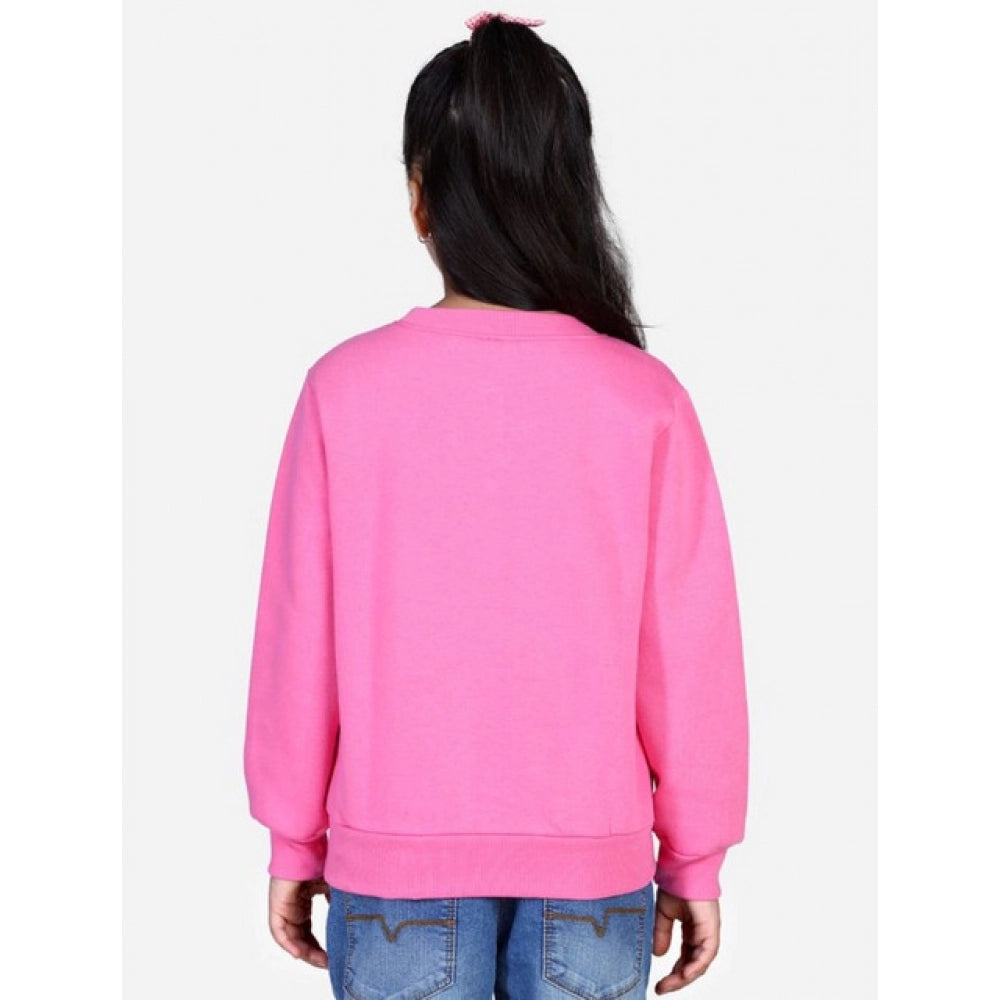 Girl's Fleece Embellished Long Sleeves Sweatshirt - Pink