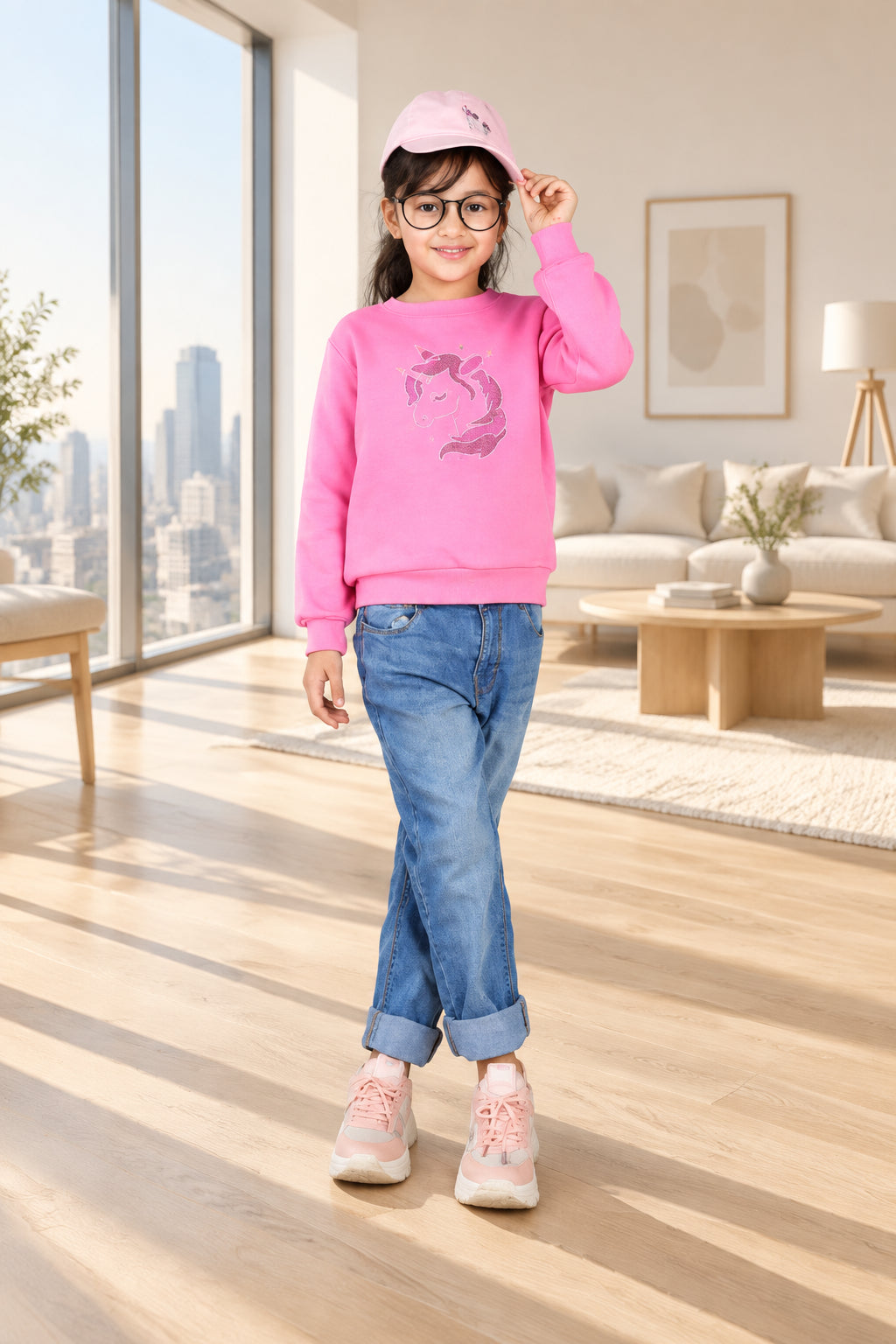 Girl's Fleece Embellished Long Sleeves Sweatshirt - Pink