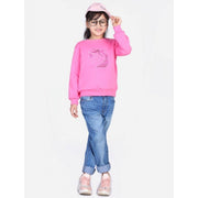 Girl's Fleece Embellished Long Sleeves Sweatshirt - Pink