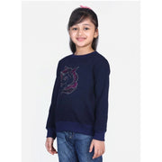 Girl's Fleece Embellished Long Sleeves Sweatshirt - Navy Blue