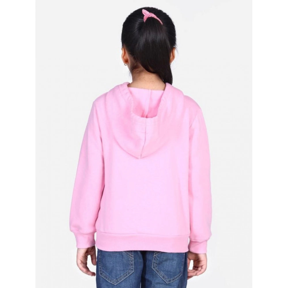 Girl's Fleece Embellished Long Sleeves Sweatshirt - Light Pink