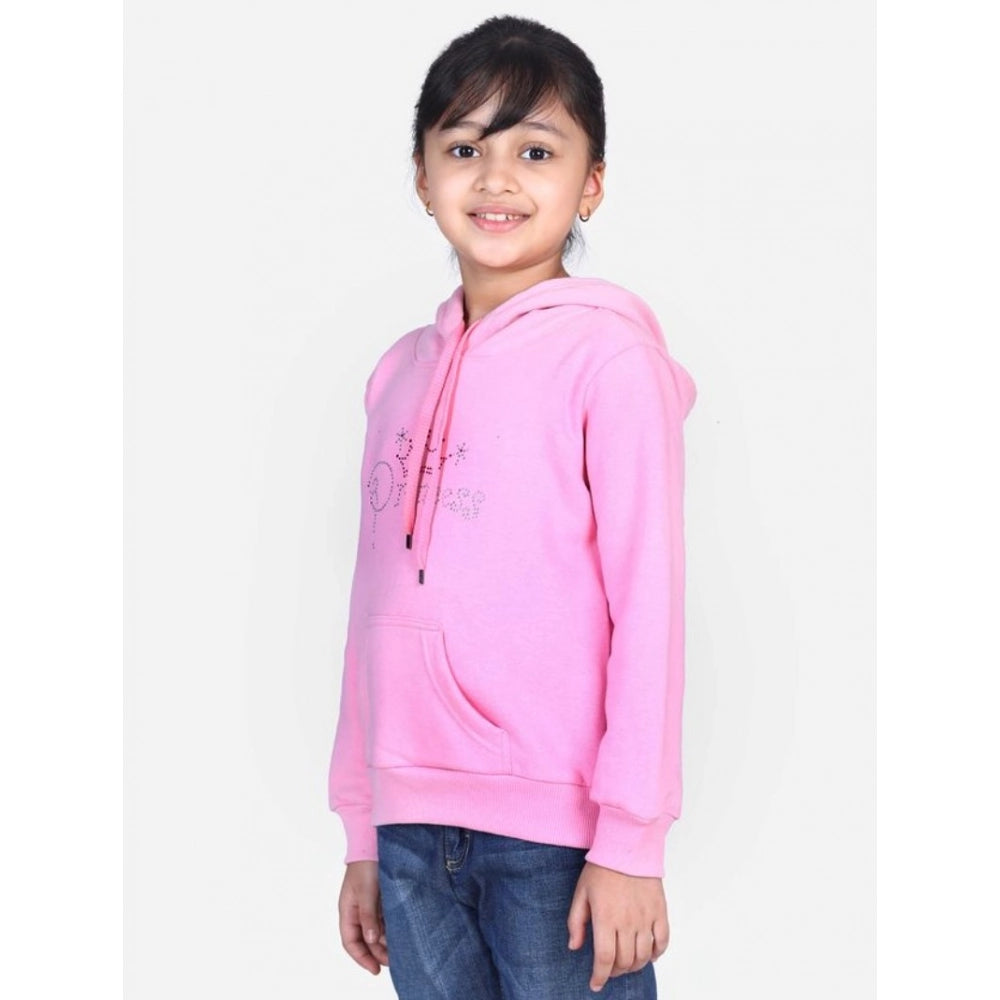 Girl's Fleece Embellished Long Sleeves Sweatshirt - Light Pink
