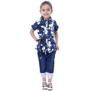 Girl's Denim Tie &amp; Dye Short Sleeve Top - Blue-White