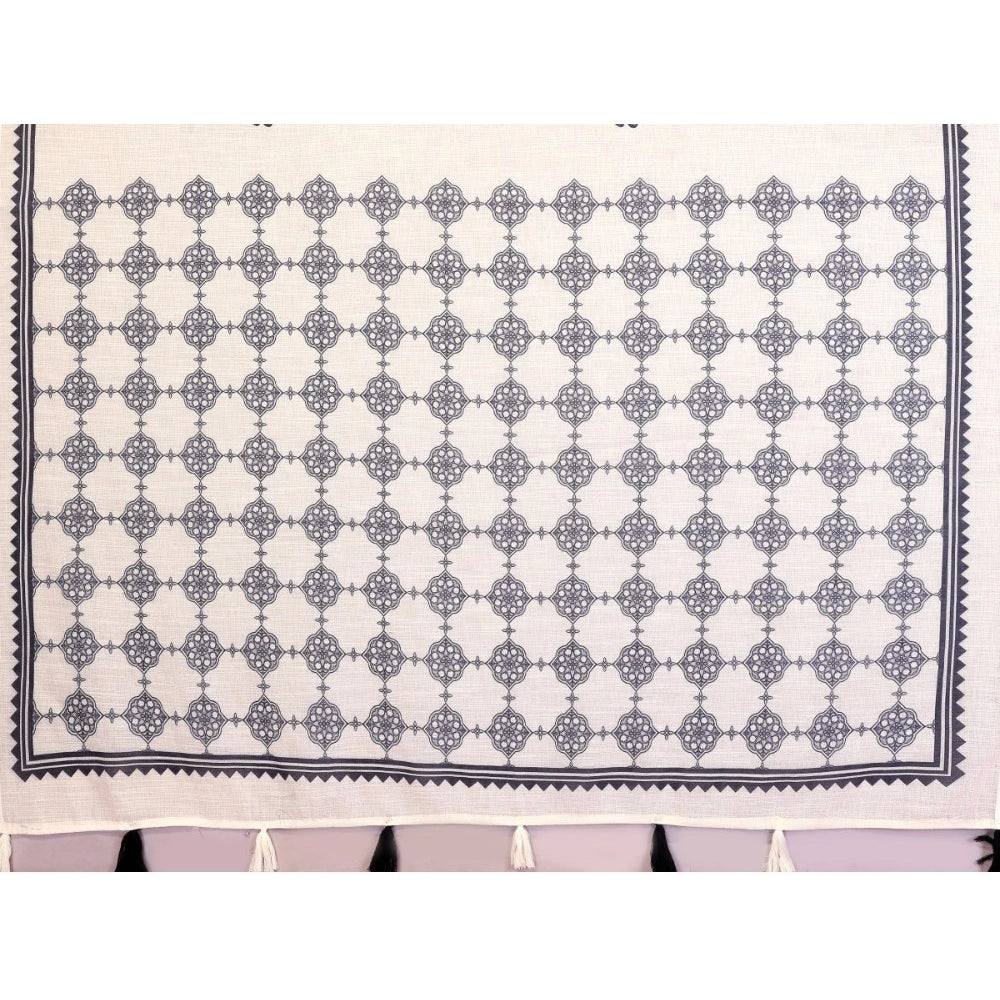 Women's Linen Cotton Printed Saree With Unstitched Blouse 5.5 Mtr (Off White)