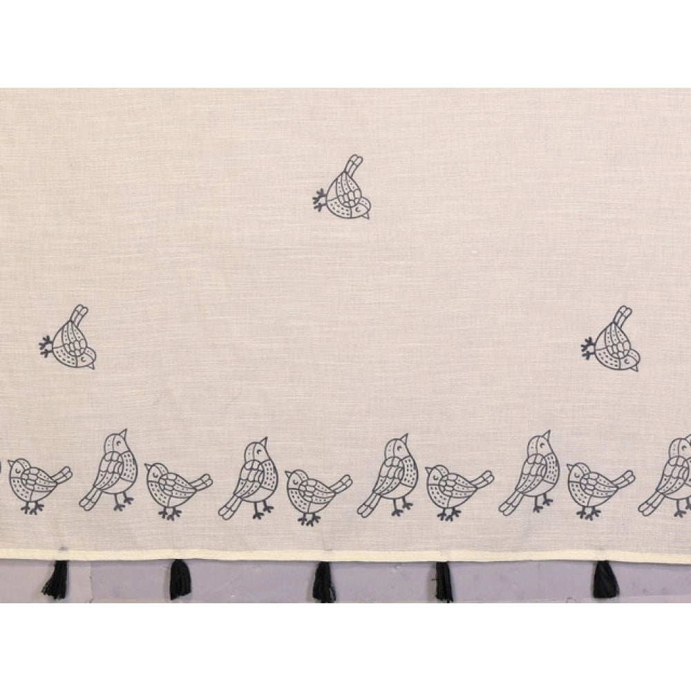 Women's Linen Cotton Printed Saree With Unstitched Blouse 5.5 Mtr (Off White)