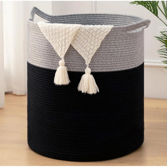 Cotton 12x14 Inch-1 Pcs Storage Basket For Clothes With Out Lid (Gray-Black) - POPNOVA