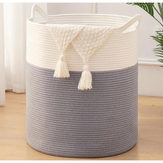 Cotton 12x14 Inch-1 Pcs Storage Basket For Clothes With Out Lid (Gray-White) - POPNOVA