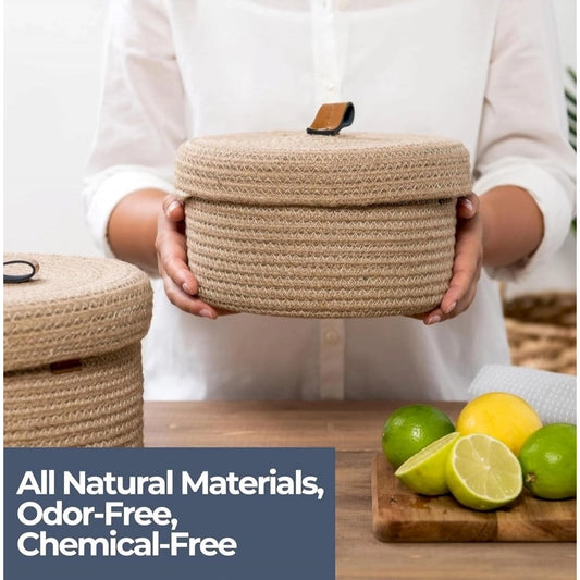 Cotton 2 Pcs Set Roti Box Storage Basket With Lid (Beige) - POPNOVA