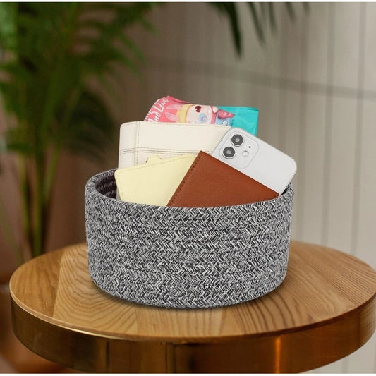 Cotton 8x3 Inch Kidi Round 1 Pcs Bedside Organizer With Out Lid (Black) - POPNOVA