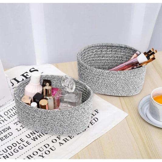 Cotton 8x3 Inch Kidi Round 2 Set Bedside Organizer With Out Lid (Black) - POPNOVA
