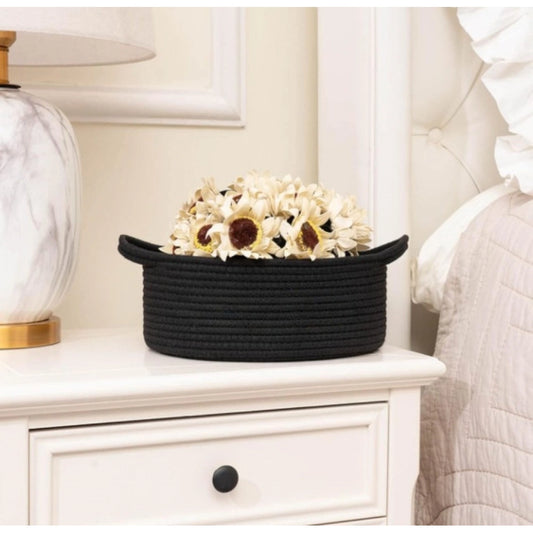 Cotton 8x3 Inch Round Bedside Organizer With Out Lid (Black) - POPNOVA