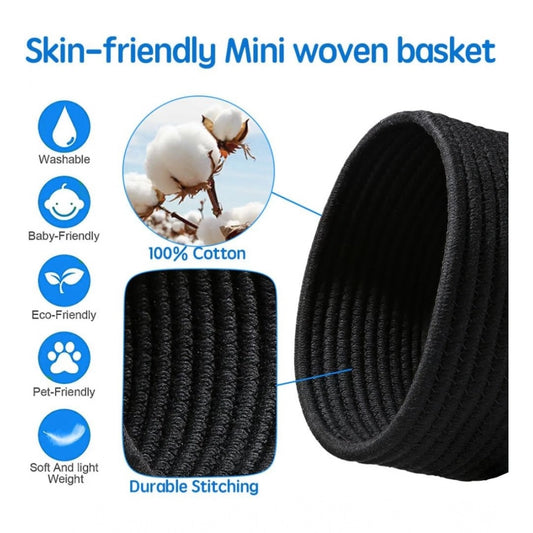 Cotton 8x3 Inch Round 3 Set Bedside Organizer With Out Lid (Black) - POPNOVA