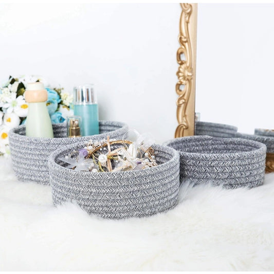 Cotton 8x3 Inch Kidi Round 3 Set Bedside Organizer With Out Lid (Gray) - POPNOVA