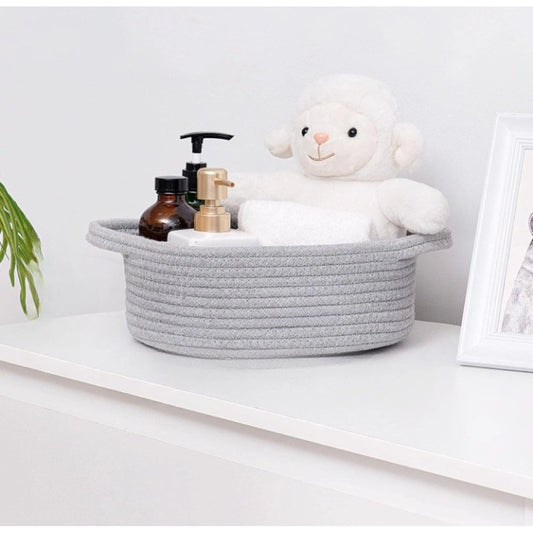 Cotton 8x3 Inch Round Bedside Organizer With Out Lid (Gray) - POPNOVA