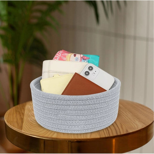 Cotton 8x3 Inch Round 1 Pcs Bedside Organizer With Out Lid (Gray) - POPNOVA