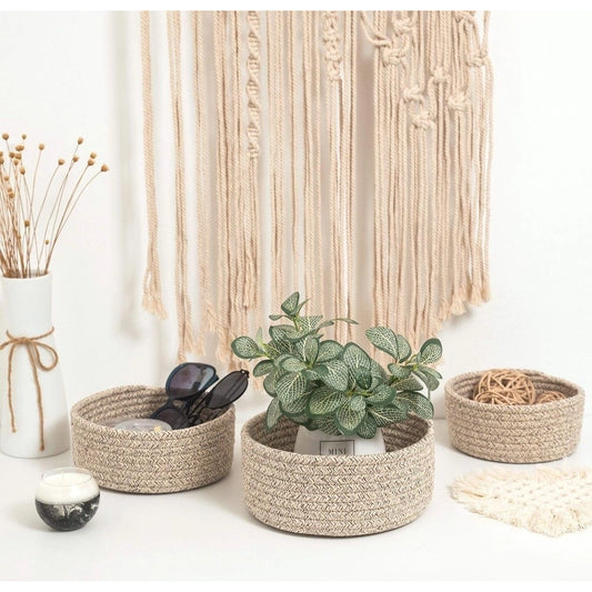 Cotton 8x3 Inch Kidi Round 3 Set Bedside Organizer With Out Lid (Kidi) - POPNOVA