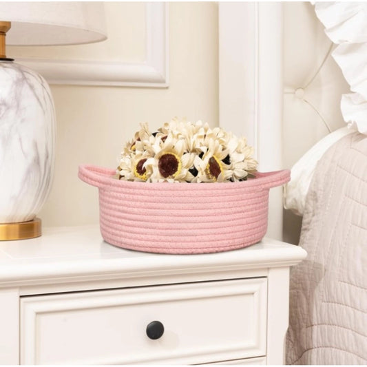 Cotton 8x3 Inch Round Bedside Organizer With Out Lid (Pink) - POPNOVA