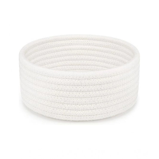 Cotton 8x3 Inch Round 1 Pcs Bedside Organizer With Out Lid (White) - POPNOVA