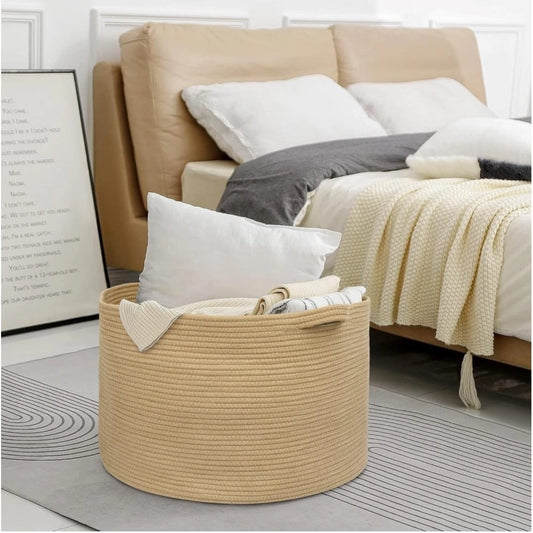 Cotton Pack Of 1 14x12 Inch Storage Basket For Clothes With Out Lid (Beige) - POPNOVA