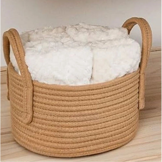 Cotton Pack Of 1 Basket 7x5 Inch Storage Basket For Clothes (Beige) - POPNOVA