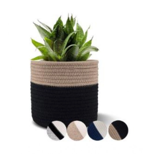 Cotton Flower Pot With Out Lid (Beige-Black) - POPNOVA