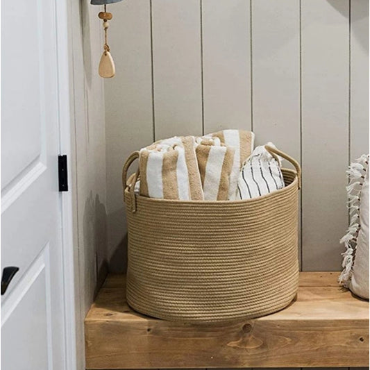Cotton Pack Of 1 14x12 Inch Laundry Storage Basket For Clothes (Beige) - POPNOVA