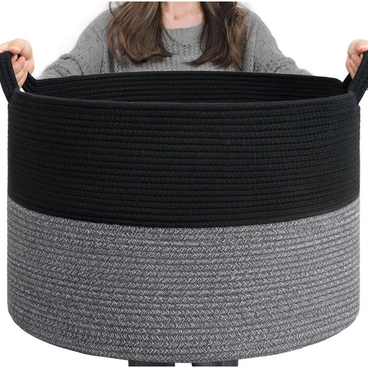 Cotton Pack Of 1 16x14 Inch Storage Basket For Clothes With Out Lid (Black-Gray) - POPNOVA