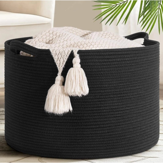 Cotton Basket 14x12 Inch Storage Basket For Clothes With Out Lid (Black) - POPNOVA