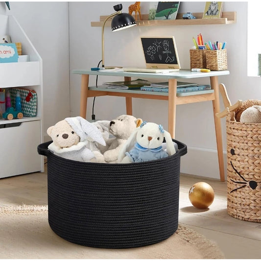 Cotton Pack Of 1 14x12 Inch Storage Basket For Clothes With Out Lid (Black) - POPNOVA