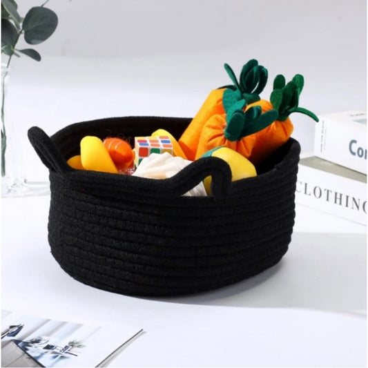 Cotton Pack Of 1 Cat Basket 8x4 Inch Storage Basket For Clothes (Black) - POPNOVA