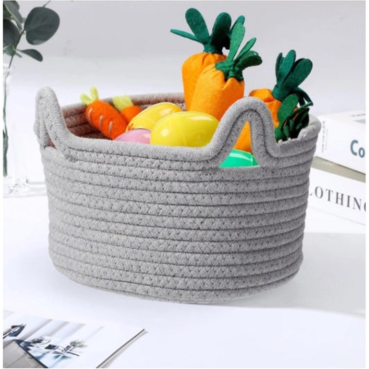 Cotton Pack Of 1 Cat Basket 8x4 Inch Storage Basket For Clothes (Grey) - POPNOVA