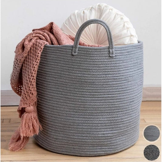 Cotton Pack Of 1 12x14 Inch Laundry Storage Basket For Clothes (Grey) - POPNOVA