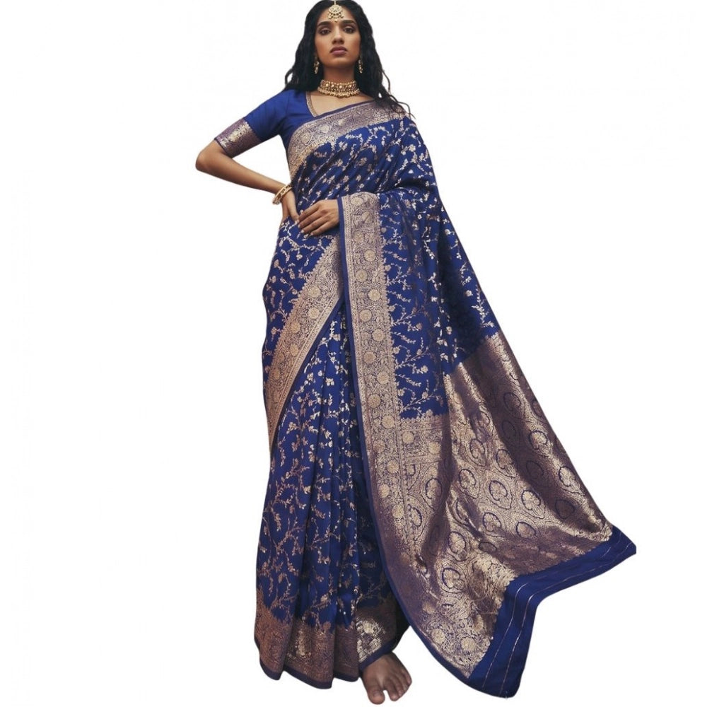Women's Art Silk Printed Saree With Unstitched Blouse 5.5 Mtr (Navy Blue)