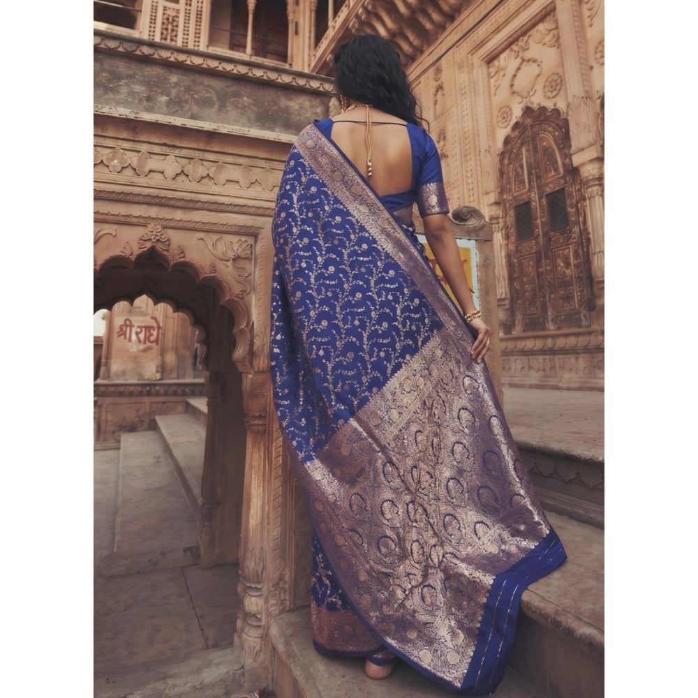 Women's Art Silk Printed Saree With Unstitched Blouse 5.5 Mtr (Navy Blue)