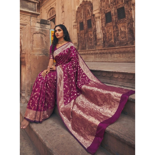 Women's Art Silk Printed Saree With Unstitched Blouse 5.5m (Wine)