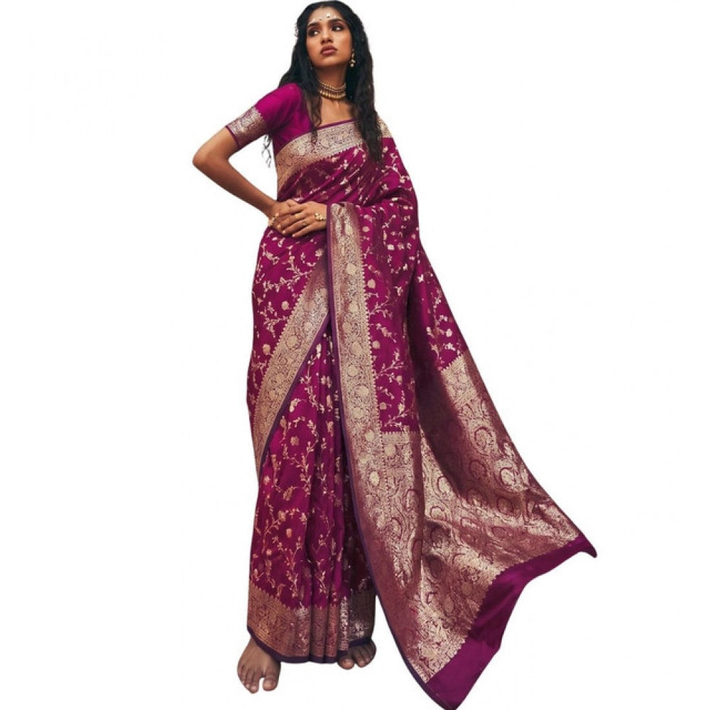 Women's Art Silk Printed Saree With Unstitched Blouse 5.5 Mtr (Wine)