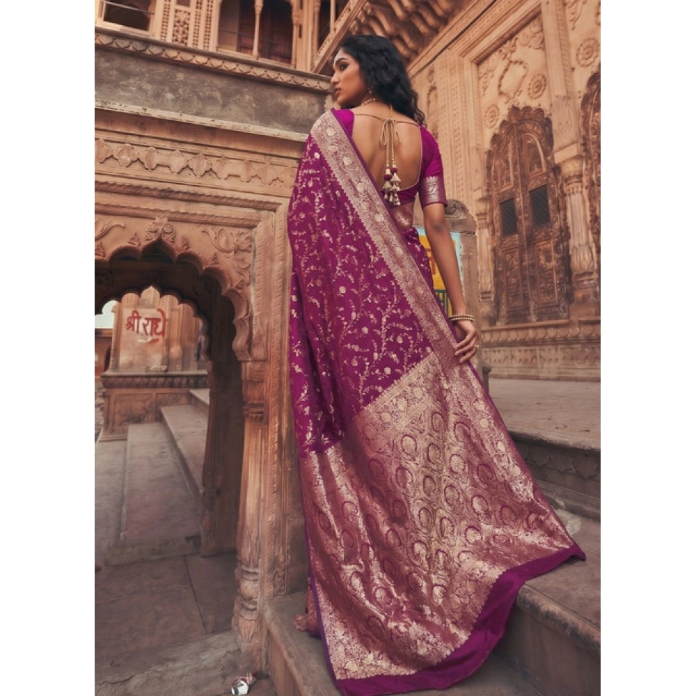 Women's Art Silk Printed Saree With Unstitched Blouse 5.5 Mtr (Wine)