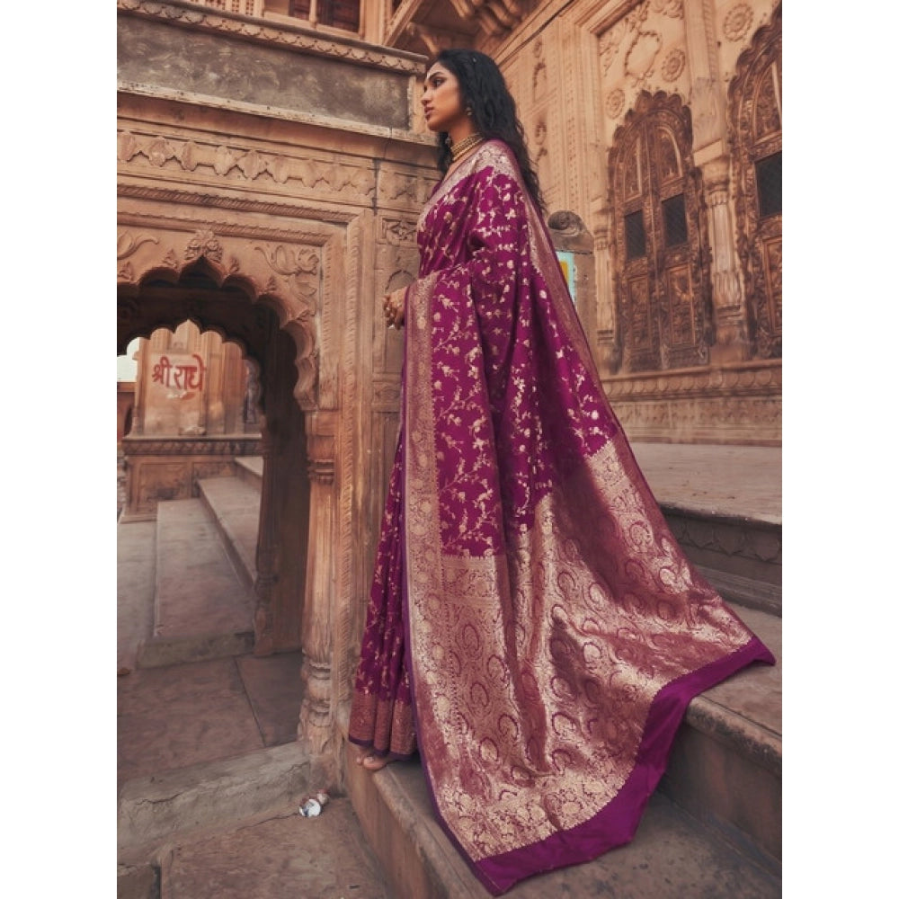 Women's Art Silk Printed Saree With Unstitched Blouse 5.5 Mtr (Wine)