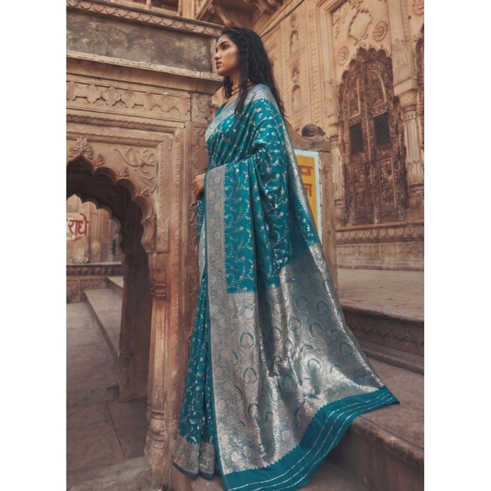 Women's Art Silk Printed Saree With Unstitched Blouse 5.5 Mtr (Teal)